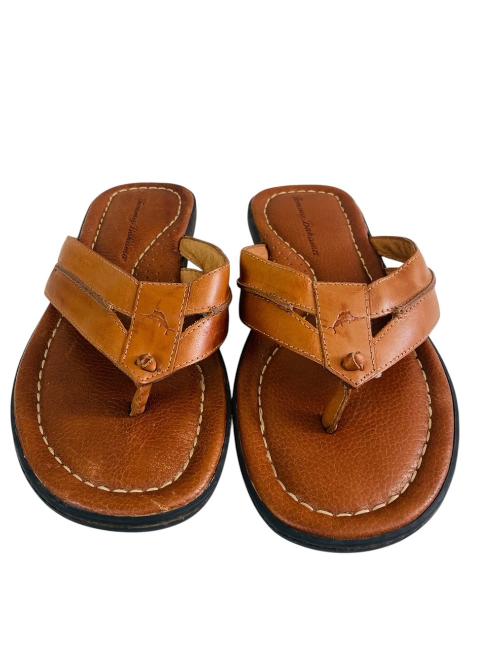 Tommy Bahama Leather Gennadi Palms Flip Flop Sandals Size 9